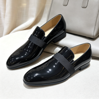 Herren Lederschuhe Schwarz Elastisches Band Slip-on Anzugschuhe Moderne Business Formelle Schuhe Dezenter Luxus Herrenschuhe