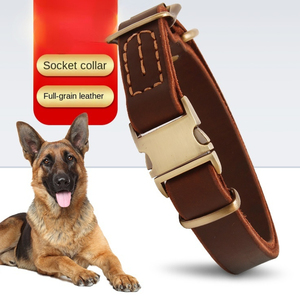 <span class=keywords><strong>Collar</strong></span> de perro de cuero genuino personalizado <span class=keywords><strong>Collar</strong></span> de perro con hebilla de aleación marrón y correa para perro - Product Image 2