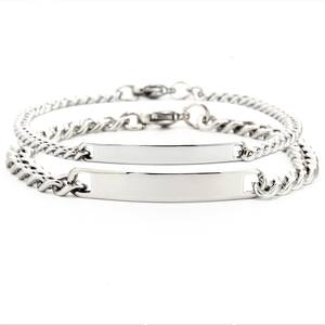 <span class=keywords><strong>Bracelet</strong></span> de couple en acier inoxydable Logo personnalisé/Nom/Mots <span class=keywords><strong>Bracelet</strong></span> personnalisé <span class=keywords><strong>Bracelet</strong></span> en plaque vierge pour hommes et femmes <span class=keywords><strong>Bracelet</strong></span> cubain - Product Image 2