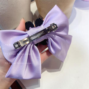 新製品クリスタルラグジュアリー女の子ヘアボウクリップソフトサテンカスタムフラワークリスタルエレガントヘアアクセサリー - Product Image 5