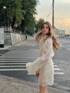 <span class=keywords><strong>Robe</strong></span> de soirée élégante pour club d'automne, nouvelle collection 2026, manches longues, chic, col haut, mini <span class=keywords><strong>robe</strong></span> tendance pour femme, dentelle ajourée - Product Image 5