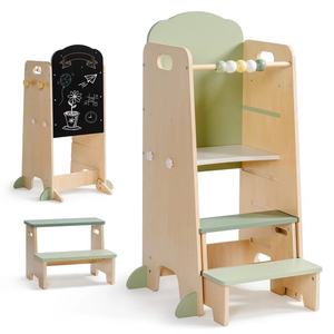 Torre di Apprendimento per Bambini con Design Anti-Ribaltamento, Sgabello da Cucina Regolabile, Scaletta Mobile per Bambini con Lavagna e Ganci - Product Image 1
