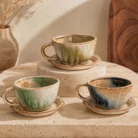 Ensemble tasse et soucoupe en céramique artisanale 250 ml, glaçure réactive, tasse à café sans plomb, écologique, compatible micro-ondes et lave-vaisselle, personnalisable