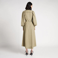 Personnalisé Automne Nouvelles Femmes Mode Élégant Lin Ballon À Manches Longues Vintage Ceinture Bouton Col Rabattu Robe Midi