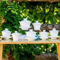 Keramik-Teeschale mit Deckel und Boden aus weißem Porzellan, Schafsfett-Jade-Optik, chinesisches Teeset Gaiwan