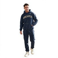 Ensemble de survêtement bleu imprimé pour homme, sweat à capuche et pantalon de jogging oversize, streetwear, logo brodé personnalisé, coton épais respirant, deux pièces