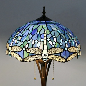 LongHuiJing 16Inch Tiffany-Style Stained Glass Floor <b>Lamp</b> with Dragonfly Motif and Resin <b>Base</b> - Product Image 3