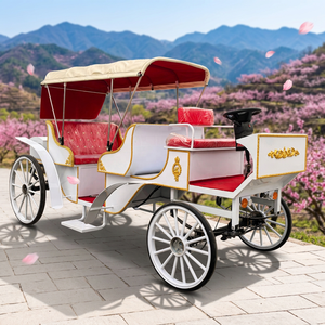 Voiture de tourisme électrique élégante à double rangée, avec carrosserie blanche et sièges rouges, dotée d'un auvent, idéale pour les excursions panoramiques et les mariages - Product Image 1