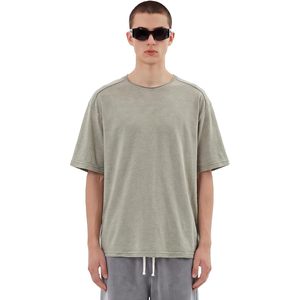 T-shirt pour homme en coton lourd à manches courtes, col rond, style vintage délavé, uni, écologique - Product Image 1