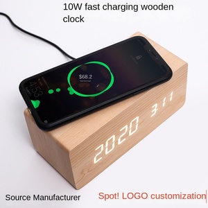 Kablosuz Şarjlı MDF/PVC Saat 10W Hızlı Şarj LED Dijital Çalar Saat Termometre 24 Saat Göstergeli Modern Sadelik - Product Image 2