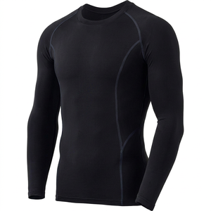 Camiseta Deportiva de Compresión de Manga Larga para Hombre, Cuello Redondo, Ajustada, Transpirable, de Poliéster, Manga Completa, Color Negro - Product Image 1