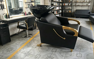 <span class=keywords><strong>MY</strong></span> Beauty Salon Barber Estación de Lavacabezas para Peluquería con Lavabo Inclinable de Cerámica Blanco y Negro y Asiento Ajustable - Product Image 6