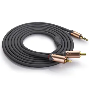 3.5Mm Aux Jack Naar 2 Mannelijke Rca Audio Y Kabel Zilver Gecoate Koperen Luidsprekerkabel Voor Versterker Home Theater karaokay Systeem Hifi