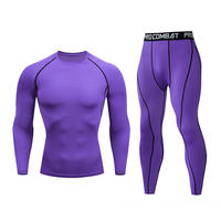 Ensemble de sport 2 pièces Lanyu pour homme : sous-vêtement de compression athlétique à manches longues, rashguard de yoga et collants de compression patchwork à taille élastique