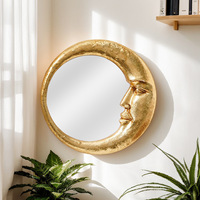 Miroir mural en résine en forme de lune, style rétro doré, pour chambre et salon