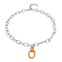 Colliers de chaîne de croix de cercle creux ovale torsadé d'argent et d'or d'acier inoxydable d'or