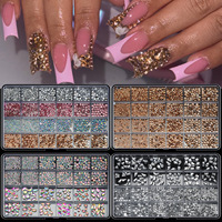 24 Grilles de Strass 3D Ronds pour Ongles, Tailles Mixtes, Cristaux à Dos Plat Transparent/AB/Champagne/Rose pour Décoration d'Ongles DIY