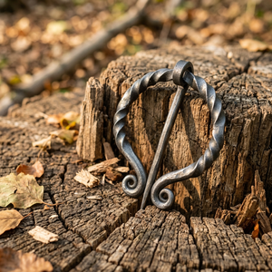 Broche torsadée en fer forgé faite à la main, style pénannulaire médiéval viking antique, pour vêtements/cape - Product Image 1
