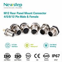 Connecteur M12 à montage sur panneau arrière, codage A, 4, 5, 8, 12 broches mâle/femelle, étanche IP67, prise circulaire à souder sur circuit imprimé