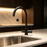 Robinet de cuisine moderne noir mat à double poignée, eau potable directe chaude et froide, mélangeur 3-en-1, robinet 3 voies