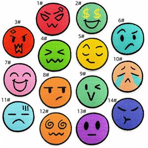 Patch thermocollant rond brodé mignon avec expressions émotionnelles de dessins animés (joie, colère, tristesse, bonheur) pour vêtements et sacs - Product Image 2