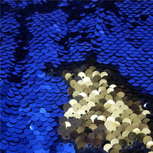 Design de mode deux tons réversible bleu royal à or 5mm Flip paillettes séquences dentelle tissu - Product Image 1