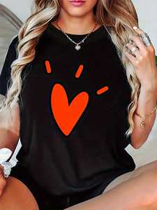 T-shirt girocollo da donna con stampa di cuori rossi a pois, vestibilità ampia casual, top in jersey a maniche corte, lavabile in lavatrice per tutte le stagioni - Product Image 3