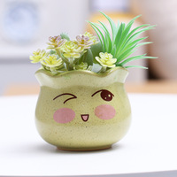 Vente en gros de pots de décoration souriants pour la maison et le bureau de dessins animés mignons pots de fleurs créatifs en céramique pour plantes succulentes