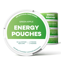 Pochettes de caféine orale 50mg, énergie nootropique sans nicotine / Certifié GMP / Faible MOQ 500 unités / Fournisseur OEM en vrac, formule personnalisée