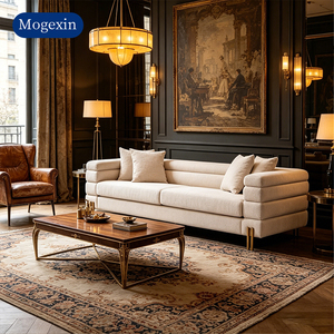 Modern Luxury Three Seat Rectangle Chesterfield Fabric <b>Sofa</b> with Multi-Layer Armrest Upholstered Design and Gold Metal Legs - Product Image 3