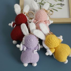 Cute Crochet Rabbit Keychain 13cm Handcrafted Bunny <b>Doll</b> with Glasses Embroidered Floral Apron Bag <b>Accessory</b> Handmade Toy - Product Image 2