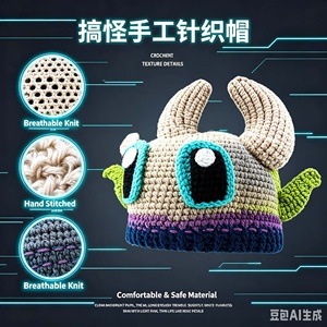 Chapeau en tricot brodé à la main, double usage, avec housse de haut-parleur intégrée, motif dessin animé, fait main, multicolore, personnalisable OEM ODM, marque privée, petite taille - Product Image 5