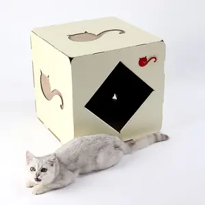 Recyclable Biodegradable Hot Trending Fashion Pet Supplies Custom Cube Cute Pet House Pet Furniture Carton Cardboard Paper