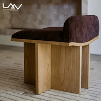 Chaise de salon de style nordique, chaise de loisirs rétro, tabouret de chambre d'hôtel avec cadre en bois et revêtement en tissu marron, mobilier