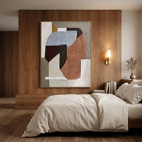 Peinture à l'huile abstraite de luxe Wabi Sabi sur toile, peinte à la main, bleu terre cuite, impasto épais, taille personnalisable, cadre sur mesure, pour mur
