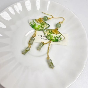 Style National chinois Transparent pliant <span class=keywords><strong>ventilateur</strong></span> vert bambou boucles d'oreilles femmes <span class=keywords><strong>ancien</strong></span> Style Hanfu mode - Product Image 2
