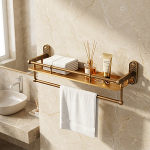 KEGAO Porte-serviettes mural sans perçage pour salle de bain, étagère de rangement pour toilettes et cuisine, porte-serviettes doré - Product Image 4