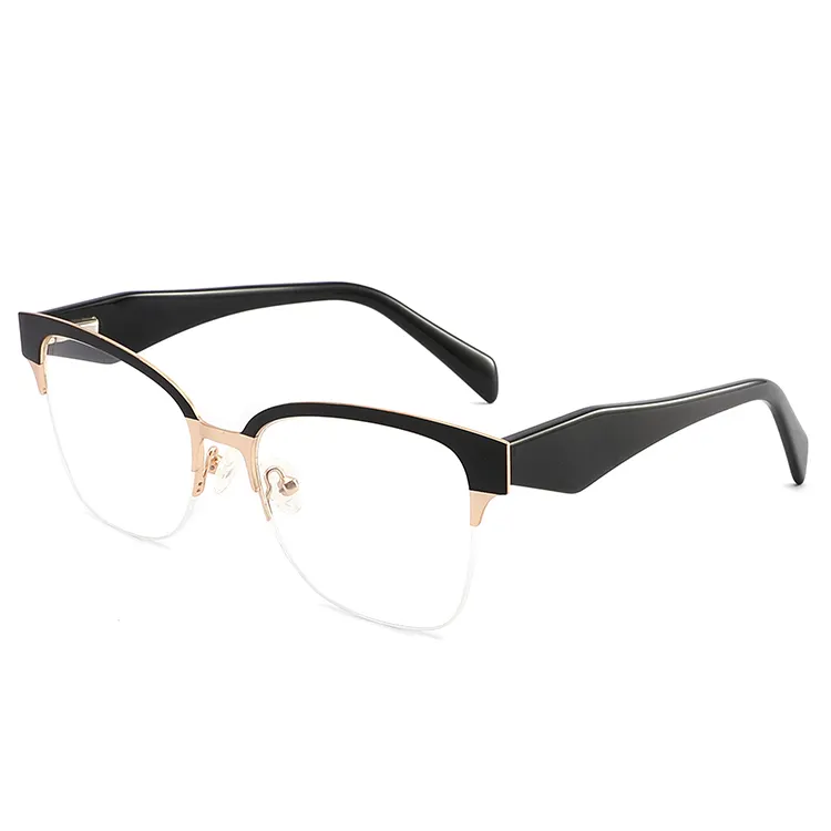 Hot Sell Fashion Eyewear Half Metalen Vierkante Cirkel Frame Bril Unisex Optische Brilmonturen In Voorraad