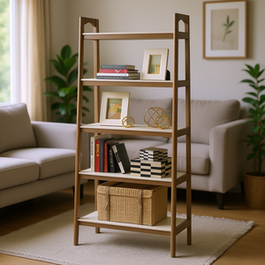 Libreria a Scala Moderna a 5 Ripiani in Legno, Mobile Contenitore Autoportante per Soggiorno - Product Image 2