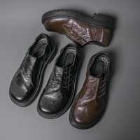 Chaussures décontractées en cuir pour hommes, grande taille, basses, noires, à bout rond, avec talon compensé, de haute qualité