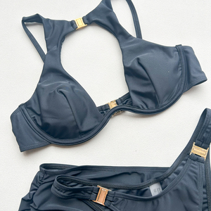 2026 Neues Sexy Bikini-Set <span class=keywords><strong>3</strong></span>-teilig Damen <span class=keywords><strong>Badeanzug</strong></span> mit Bügel Push-up Figurformend Bademode Einfarbiger <span class=keywords><strong>Badeanzug</strong></span> Traje - Product Image 5