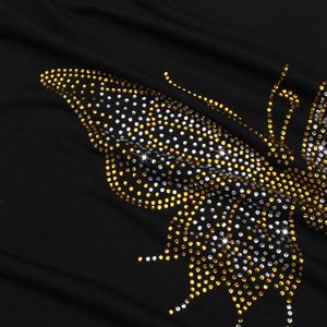Womens Off The Shoulder <b>Top</b> Short Sleeve Asymmetric <b>Butterfly</b> Rhinestone T Shirt Black Plus Size - Product Image 5