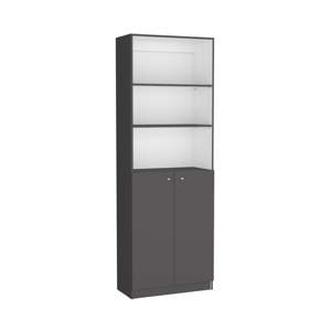 DB Vinton 2-Door Matt Gray/<b>White</b> Bookcase with Upper Shelves for <b>Living</b> <b>Room</b> Cabinets - Product Image 2
