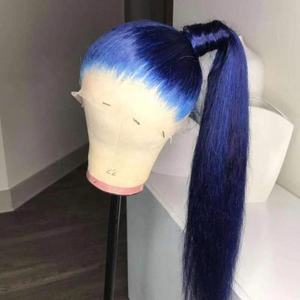 Glueless Diritta <span class=keywords><strong>Lunga</strong></span> <span class=keywords><strong>Blu</strong></span> di Colore Grezzo Brasiliano Dei Capelli Umani <span class=keywords><strong>Parrucca</strong></span> Anteriore Del Merletto Con I Capelli Del Bambino - Product Image 1