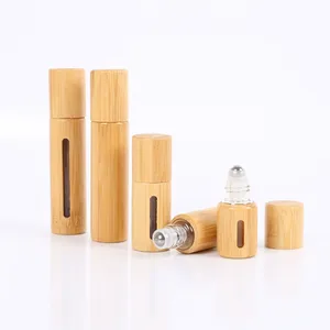 Botella de aceite esencial de bambú con cuentas, gotero de vidrio plano y aplicador de rodillo para mascarilla, para envasado de productos capilares y cremas faciales. Pedido mínimo 100 unidades. - Product Image 1