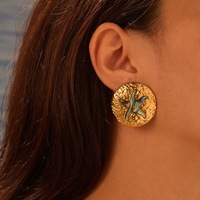 Boucles d'oreilles de mode de luxe léger électroplaquées en acier inoxydable, motif étoile de mer et coquilles d'ormeau, style européen-américain transfrontalier, pour le bureau et la carrière
