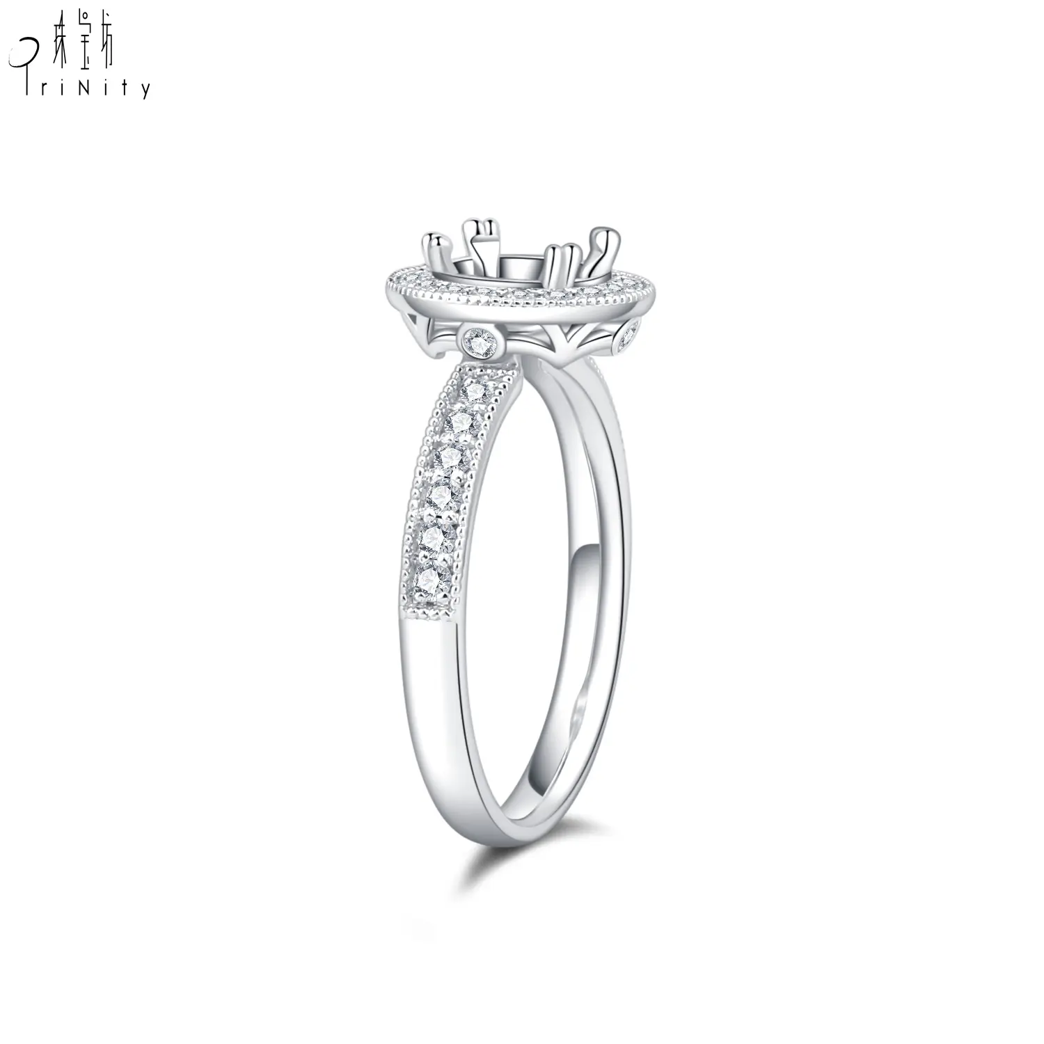 New Arrival Engagement Ring Classical Design 18k White Gold Ring Mounting Jewelry Semi Mount Setting For Women