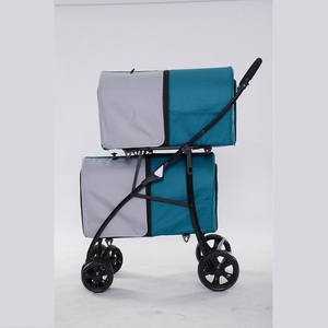 Tốt nhất mới 4 bánh xe nhỏ vật nuôi xe đẩy có thể gập lại con chó mèo lồng chạy Bộ xe đẩy màu xanh nhỏ con chó xe đẩy - Product Image 4