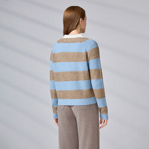 Fabricant de tricots, vêtements de créateurs sur mesure de haute qualité, pull d'hiver à col en V pour femme, cardigan rayé, pull pour femme - Product Image 5