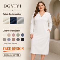Robe midi pour femme en coton et élasthanne tricoté, 320 GSM, opaque, grande taille, coupe droite, col marin, manches longues, hiver, logo personnalisé OEM